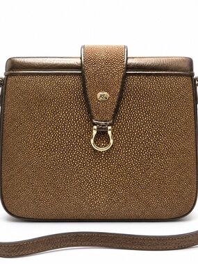 Genuine Stingray Leather Crossbody Bag Made in Italy Exotic Luxury Gold Brown